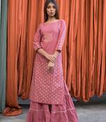 Pink plain cotton kurta