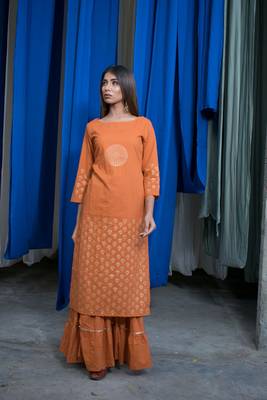 Rust Orange plain cotton kurta 1