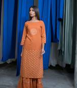 Rust Orange plain cotton kurta