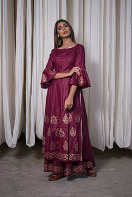 Purple plain cotton kurta 1