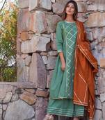 Light-olive plain cotton kurta sets