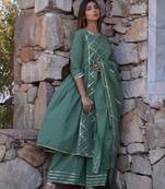 Light-olive plain cotton kurta sets