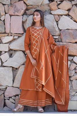 Brown plain cotton kurta sets 1