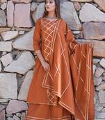 Brown plain cotton kurta sets