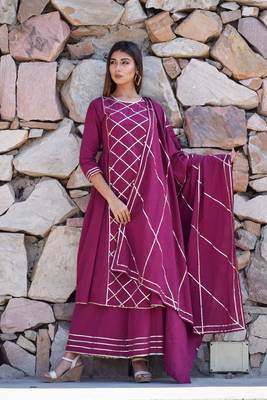Ethnic Gota Work Kurta Plazzo And Dupatta 1