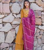 Mustard plain cotton kurta sets