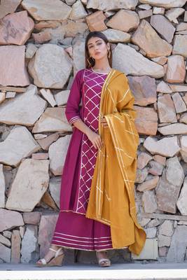 Purple plain cotton kurta sets 1