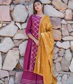 Purple plain cotton kurta sets