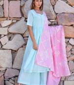 Ethnic Gher Pleated Kurta Plazzo And Dupatta