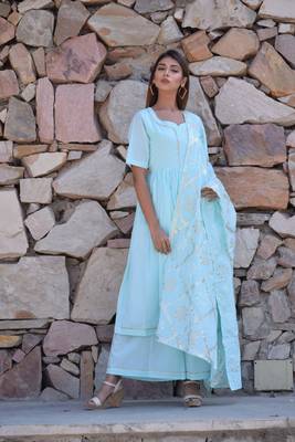 Ethnic Gher Pleated Kurta Plazzo And Dupatta 1