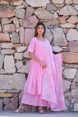 Ethnic Gher Pleated Kurta Plazzo And Dupatta 1