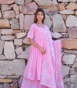 Ethnic Gher Pleated Kurta Plazzo And Dupatta