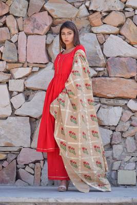 Red plain cotton kurta sets 1