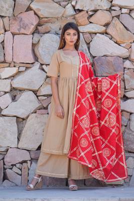 Ethnic Gher Pleated Kurta Plazzo And Dupatta 1