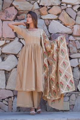 Coffee plain cotton kurta sets 1