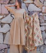 Coffee plain cotton kurta sets