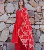 Red plain cotton kurta sets