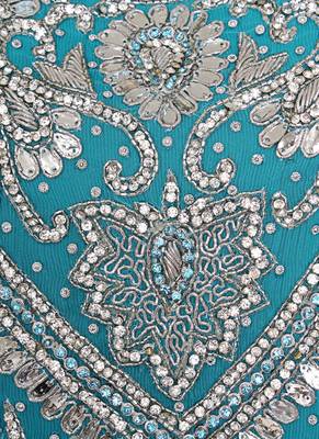 Aqua Green Crystal Embellished Traditional Islamic Chiffon Kaftan Abaya Caftan 3