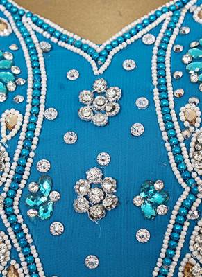 Turquoise Blue Crystal & Beads Embellished Chiffon Kaftan Gown Abaya Caftan 3