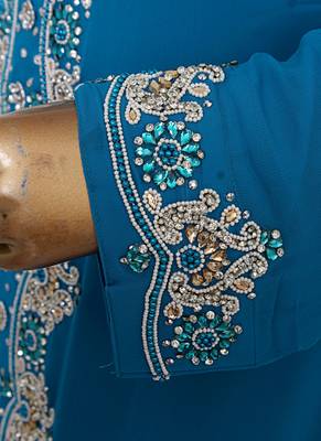 Turquoise Blue Crystal & Beads Embellished Chiffon Kaftan Gown Abaya Caftan 4