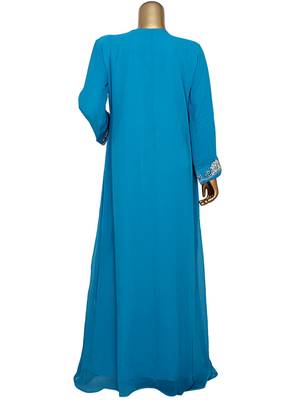 Turquoise Blue Crystal & Beads Embellished Chiffon Kaftan Gown Abaya Caftan 5