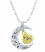 Silver Moon And Gold Heart With Mom Letter And I Love You To The Moon And Back Stainless Steel Pendant With Chain