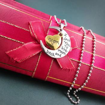 Silver Moon And Gold Heart With Mom Letter And I Love You To The Moon And Back Stainless Steel Pendant With Chain 2