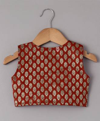 Red printed brocade top with dhoti for girls 4