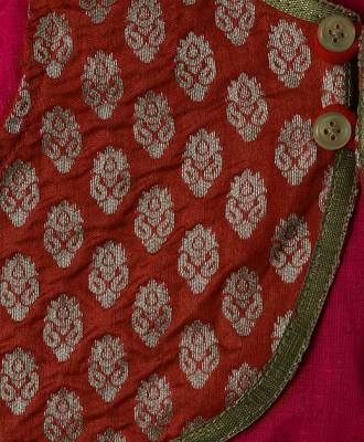 Red printed brocade top with dhoti for girls 5