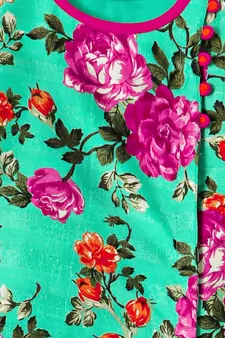 Green printed polyester top with dhoti for girls