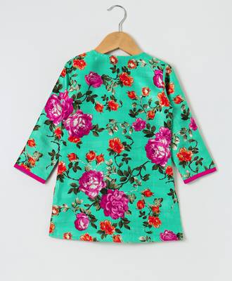 Green printed polyester top with dhoti for girls 5