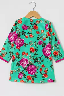 Green printed polyester top with dhoti for girls
