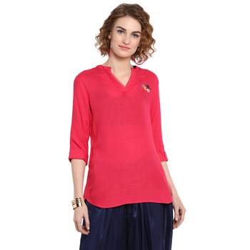 Pink plain rayon cotton tops 1
