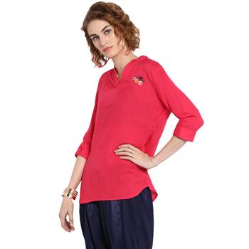 Pink plain rayon cotton tops 3