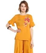 Yellow embroidered rayon cotton top