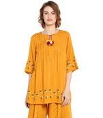 Yellow embroidered rayon cotton tops