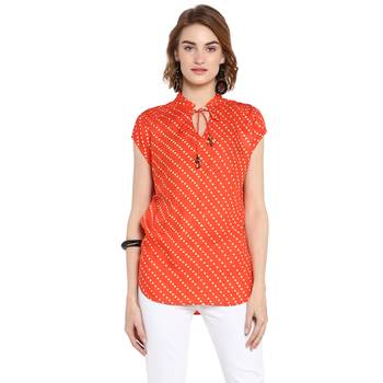 Orange printed rayon cotton tops 1