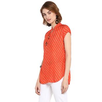 Orange printed rayon cotton tops 3