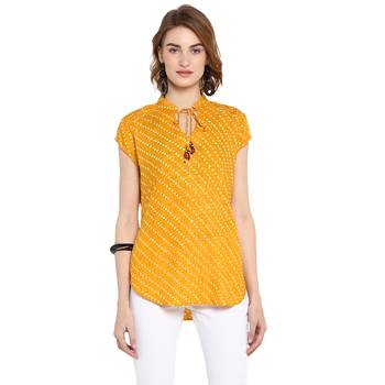 Yellow printed rayon cotton tops 1