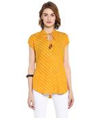 Yellow printed rayon cotton tops