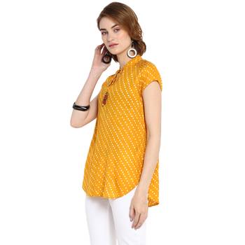 Yellow printed rayon cotton tops 3