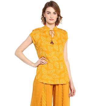 Yellow printed rayon cotton tops 1