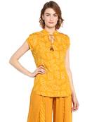 Yellow printed rayon cotton tops