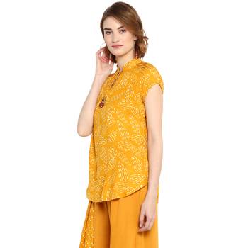 Yellow printed rayon cotton tops 3