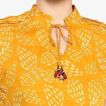 Yellow printed rayon cotton tops 4