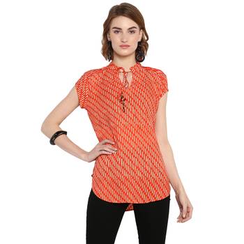 Orange printed rayon cotton tops 1
