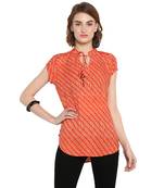 Orange printed rayon cotton tops