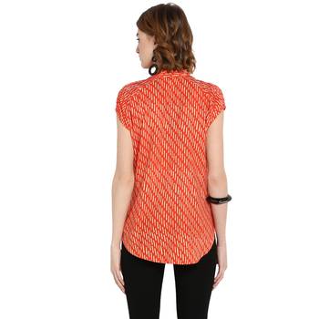 Orange printed rayon cotton tops 2