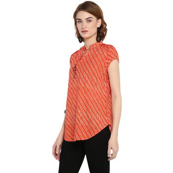 Orange printed rayon cotton tops 3