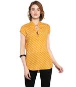 Yellow printed rayon cotton tops